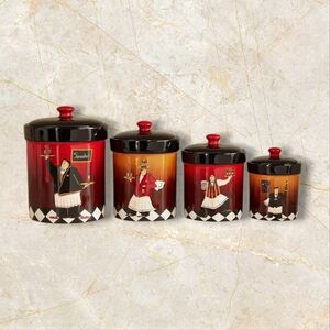 4 Piece Certified International Bistro Elegant Red and Black Canister Set